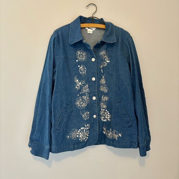ALIA Embellished Denim Jacket with Rhinestones – Size 12 - Picture 1 of 9
